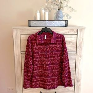 Exertek - Half Zip - Zipper - Red & Pink Patterned Fleece Pullover - XL